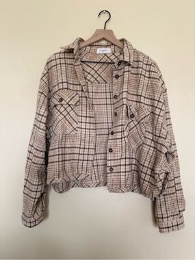 Carly Jean Los Angeles Plaid Button-Down Shirt Jacket - Beige & Brown